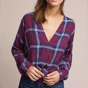 Rails Sloane Plaid Tie Waist Button Up Shirt Red Blue Size Small